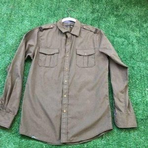 Foreign Exchange Men's Olive Green Snap Button Long Sleeve Collard Shirt Small